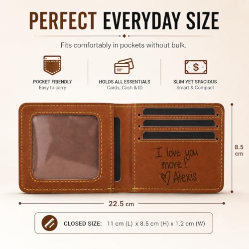 Image of Customized Wallet for Men with Personalized Message Engraved Inside | Custom Engraving | Personalized Gift for Husband, Boyfriend, Brother & Father | Birthday & Anniversary