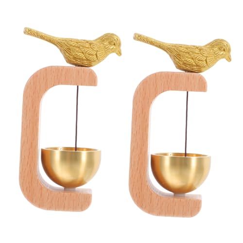 Kisangel 2個真鍮と木製のシンプルデザイン店主ベル 玄関用マグネット式ドアチャイム 耐久性装飾ドアベル 家 店舗入口用ドアオープニングチ