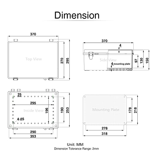 Qilipsu Waterproof Outdoor Junction Box With Inner Door, Ip67 Abs Plastic Electrical Enclosure With Mounting Plate, Wall Brackets, Weatherproof Hinged Door For Projects (14.6"X10.6"X5.9" D) #TOP6