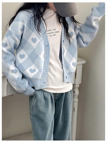 Floerns Girl's Cute Heart Print Long Sleeve Open Front Cardigan Sweater Button Up V Neck Knitted Outerwear2