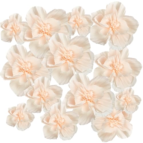 Image of Cholemy 24 Pcs Tissue Paper Flowers, Crepe Paper Flowers Decorations 8 inch 10 inch 12 inch for Wedding Party Baby Bridal Shower Carnival Party Birthday Nursery Wall Decor (Beige)