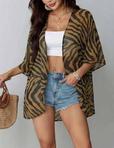 Image of Chunoy Women Floral Beach Wear Cover Up Chiffon Kimono Cardigan Open Front Blouse Beach Resort Wear for Swimwear 2026