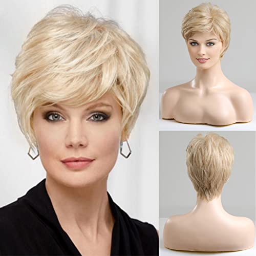 HAIRCUBE Short Light Blonde Wigs for Women Synthetic Wig with Bangs