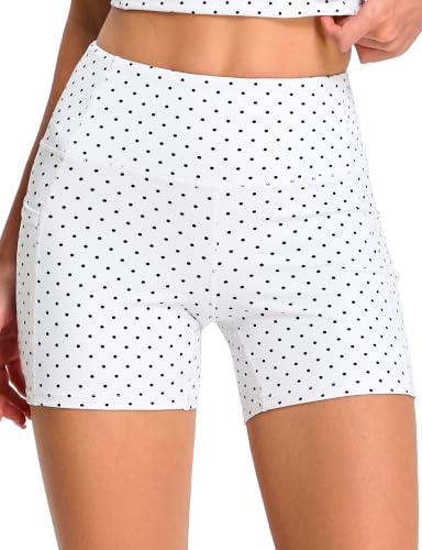 Image of THE GYM PEOPLE High Waist Yoga Shorts for Women's Tummy Control Fitness Athletic Workout Running Shorts with Deep Pockets