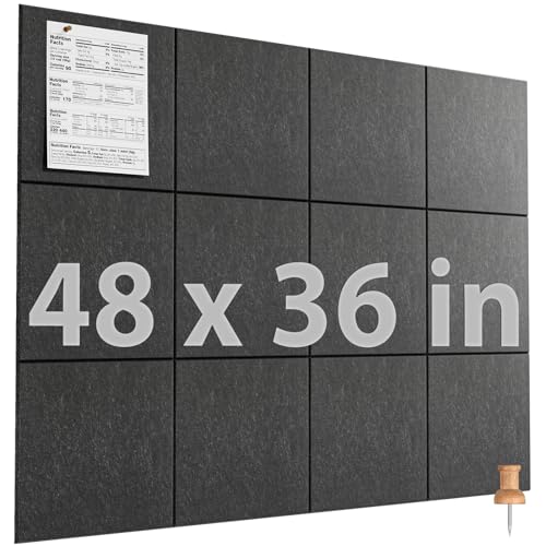 Image of MaxGear Felt Bulletin Board 48 inch x 36 inch, Dark Gray Felt Wall Tiles Wall Decor