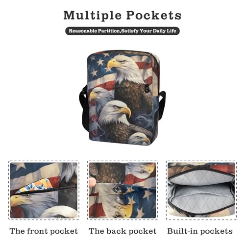 Crossbody Bag American Flag Eagle 4th Of July Independence Day Messenger Bag for Women Men Purse Shoulder Bag Satchel Bag with Adjustable Strap 202a70442