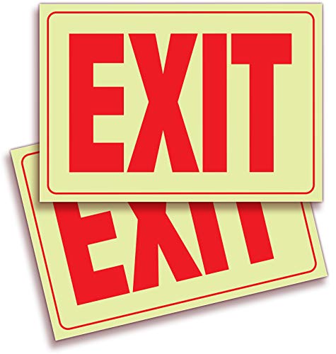 Exit Photoluminescent Signs Stickers – 2 Pack 10x7 Inch – Premium Self-Adhesive Glow