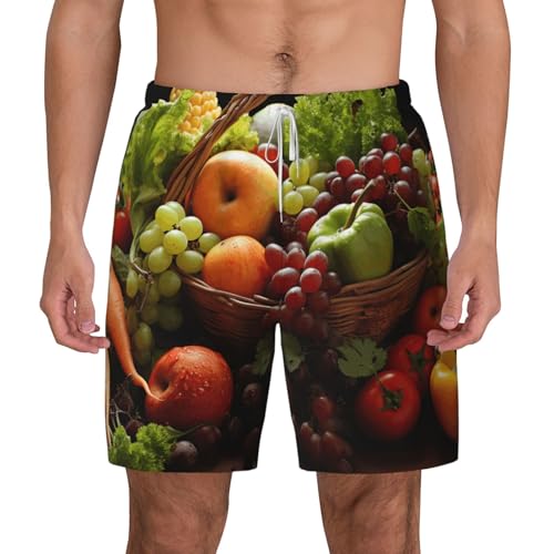 Men's Swim Trunks Quick Dry Board Shorts Colorful Various Vegetables and Fruit Beach Shorts with Pocket Bathing Suits for Men