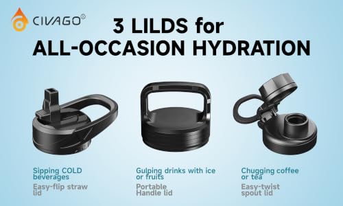 Image of CIVAGO 32 oz Insulated Stainless Steel Water Bottle With Straw and 3 Lids