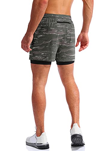 Image of Pudolla Men's 2 in 1 Running Shorts 5 inch Quick Dry Gym Athletic Workout Shorts for Men with Phone Pockets