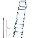 VEVOR Attic Steps Pull Down 12 Steps Attic Stairs, Alloy Attic Access Ladder, Blue Pulldown Attic Stairs, Wall-mounted Folding Stairs for Attic, Retractable Attic Ladder with Armrests, 9.8 feet Height