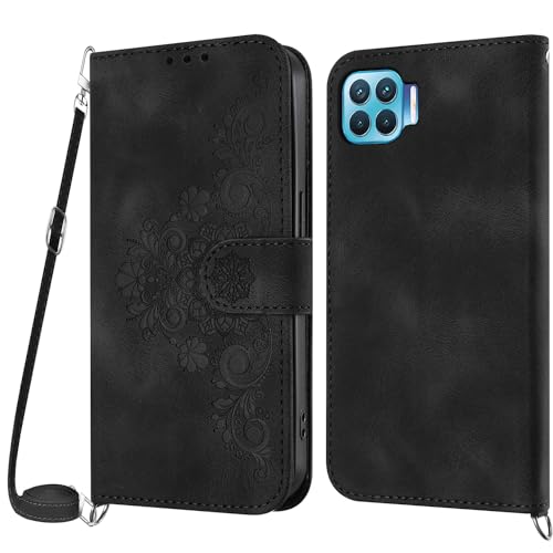 Netany Funda para OPPO A73 2020 4G / F17 con Cuerda, Flip Billetera Funda Tapa Libro PU Cuero con Ajustable Cordón,【2 Ranuras】【Magnética】,Funda para OPPO A73 2020 4G / F17 Cuerda (Negro)