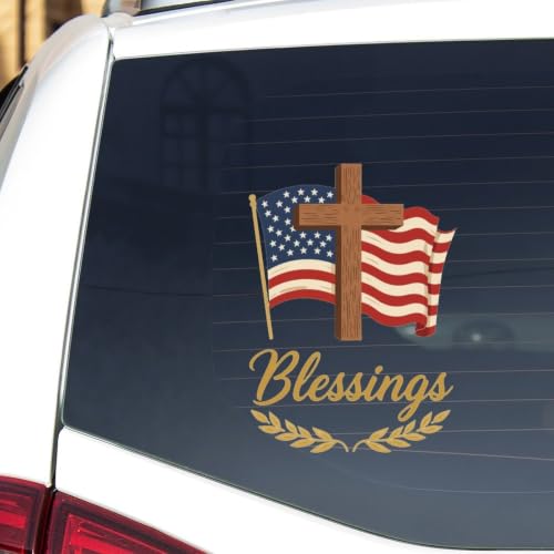 Image of 2pcs 250 Anniversary USA Merchandise Car Stickers American Flag Cross | Vinyl Decals for Vehicles One Nation Under God Patriotic Stickers USA 250th Anniversary Decorations for Trucks 10 inch