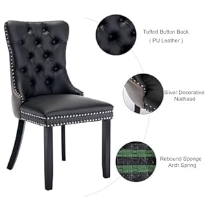 Dining Room Chairs Set of 4 Upholstered Tufted Dining Chairs with High Back Nailhead Trim and Solid Wood Legs Modern Dining Chairs for Dining Room Black Pu Leather Splicing Grey Velvet
