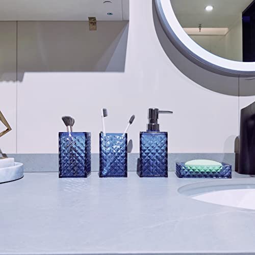 4Pcs Blue Bathroom Accessories Set, Multifunction Vanity Countertop Plastic Accessory Kit, Including Soap Dispenser, Toothbrush Holder, Toothbrush Cup, Soap Dish for Housewarming Gift - Image 4