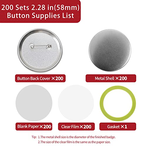 image for Onemorello 200 Sets Button Maker Supplies, 58mm / 2.28 inch Button Sup