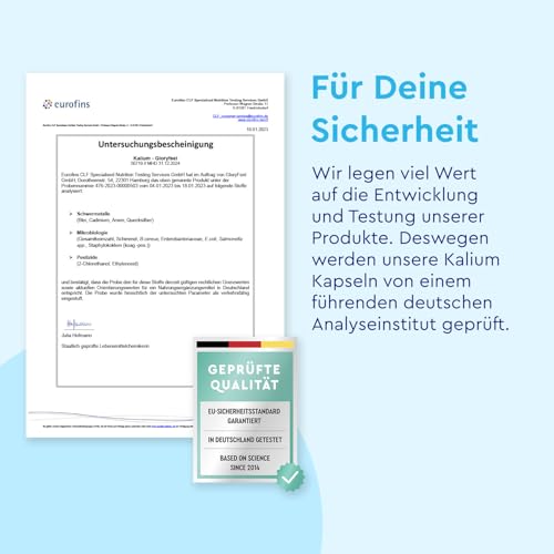 Kalium - 270 Kapseln (+4 Monate) - 800mg elementares Kalium (Citrat) Hochdosiert - Für Blutdruck, Muskelfunktion und Nervensystem * - Vegan, laborgeprüft, ohne Zusätze in Deutschland hergestellt