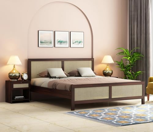 Image of Solid Sheesham Wood King Size Cot Bed Without Storage for Bedroom - Wooden King Size Cot for Bedroom - Solid Wooden Double Bed Palang for Home (Noah Walnut)
