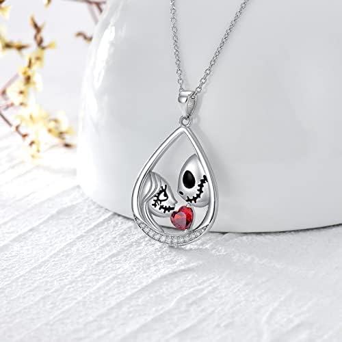 Jack and Sally Necklace Sterling Silver Skull Nightmare Necklace Valentine's Day Gifts for Women Grilfriend Wife Daughter