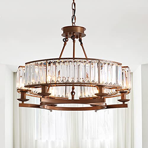 Buy 1 get 1 NOXARTE Crystal Round Chandelier Light Fixture Wheel Pendant Light Brown Hanging Ceiling Lighting for Living Dining Room Farmhouse Super Cheap 🛒 NOXARTE Crystal Round Chandelier Light Fixture Wheel Pendant Light Brown Hanging Ceiling Lighting for Living Dining Room Farmhouse