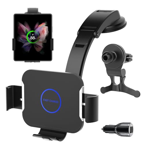 Olycism Soporte de teléfono móvil para Samsung Z Fold 7/6 5/4/3 de 15 W Dual Coils, cargador de coche inteligente inalámbrico Qi para rejilla de ventilación del salpicadero para Samsung Galaxy Z Fold7