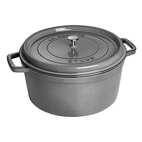 Image of Staub Cast Iron 13.25-qt Round Cocotte - Graphite Grey, Made in France