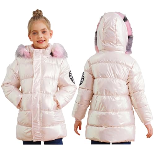 DINORMIN Little Girls' Warm Down Puffer Jacket Lightweight Winter Coat Fleece Snow Outwear Comfy Clothes
