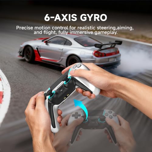 Image of ASRVA Chrome Silver Wireless Pro Controller for PS5 4 Back Buttons,Hall Effect No-Drift Joystick,Micro-Switch ABXY,6-Axis Gyro,Macro,1000mAh Battery,RGB,Compatible with PS5 /PC /Mobile