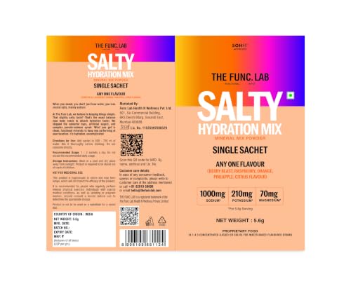 Image of The Func. Lab Salty Hydration Mix | Single Sachet(Any one flavour) | Instant Hydration Powder with Sodium, Potassium, Magnesium | Sugar-Free, No Preservatives | Instant Energy, Performance & Recovery Drink