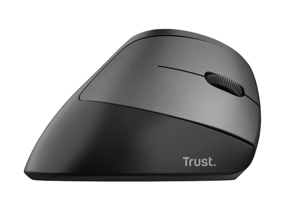 Trust Bayo Ratón Vertical Recargable con Diseño Sostenible, Reducir la Tensión en Muñecas y Brazos, 800-2400 dpi, 6 Botones, Ratón Inalámbrico Ergonómico para PC, Ordenador Portátil, Mac, Negro