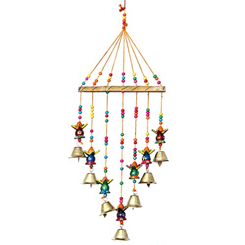 Image of eCraftIndia Multicolored Handcrafted Decorative Lord Ganesha Statues with Bells Door Window Wall Hanging | Diwali Decoration Items for Home Decor | Gift for Diwali Housewarming