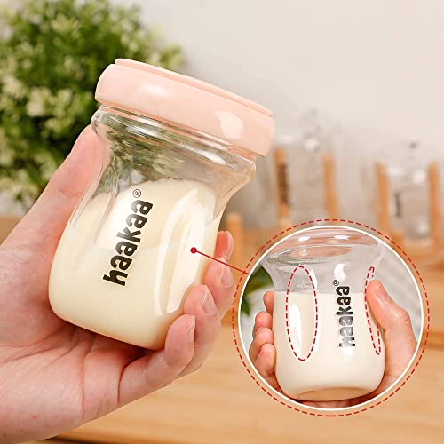 Haakaa Glass Baby Food Storage Jar- Food Storage Container Airtight Lid-Wide Neck Gen.3 Baby Bottle -Leakproof Bpa-Free 0M+ Newborn Babies(Peach, 6.3Oz/180Ml) #TOP4