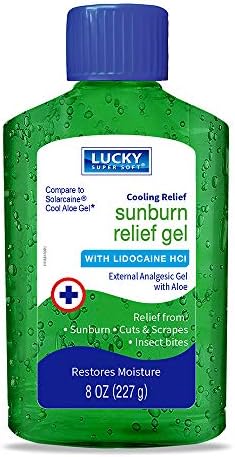 Lucky Super Soft Sunburn Relief Gel. Pain, Redness and Itch Treatment. With Aloe Vera and Lidocaine. 8 Ounce / 227 grams