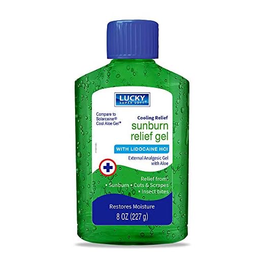 Lucky Super Soft Sunburn Relief Gel. Pain, Redness and Itch Treatment. With Aloe Vera and Lidocaine. 8 Ounce / 227 grams