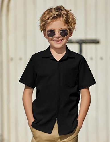 Image of Arshiner Boys Short Sleeve Dress Shirts Solid Button Down Shirts