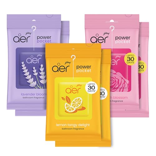 Image of Godrej aer Power Pocket | Bathroom freshener - Assorted Pack of 6 | Lasts up to 30 days | Toilet freshener, 60g