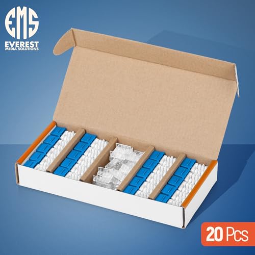 Image of Everest 90 Degree RJ45 Cat6A Keystone Jacks Slim Profile 20-Pack Blue