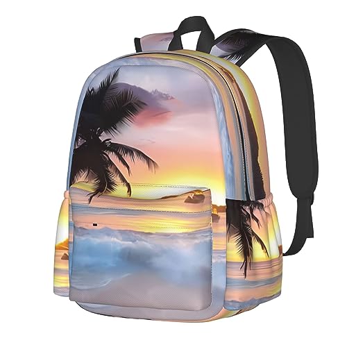 Sac à dos étanche et léger Sunrise grande capacité avec motifs palmiers pour ados