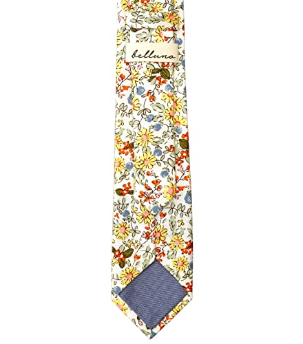 Image of BELLUNO Men's Cotton Floral Skinny Tie, 2.5 inch Width, with Gift Box