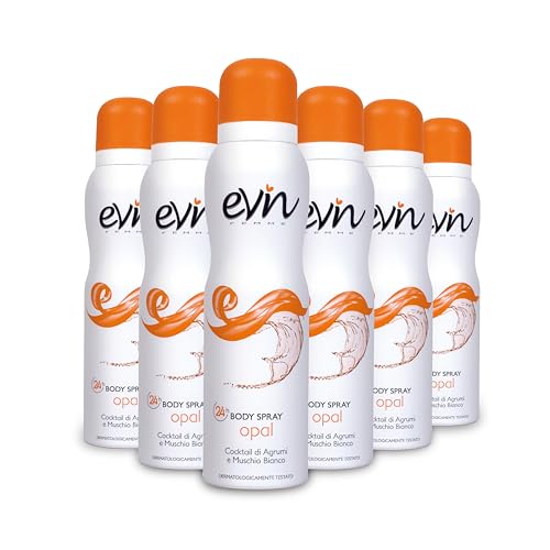 EVIN FEMME | Deodorante Donna Spray Opal, Fragranza Cocktail di Agrumi e Muschio Bianco, Formula Attiva 24h, Dermatologicamente Testato, 6x150ml