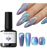 modelones 9D Magnetic Cat Eye Gel Nail Polish, 15 ML Glitter Holographic Glass Rainbow Gel Polish...