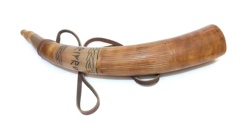 Handgeschnitztes Kriegshorn Shofar 45,7 cm Trompeten-Stil Horn mit Lederband, dunkel poliert