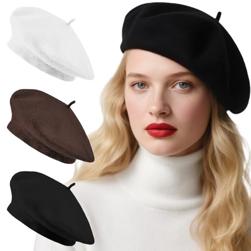 Image of Jolbndcv 6PCS Beret, French Beanie, Outdoor, Winter, Fashion Lady Hat | One Size Fits Most,Solid Color,Stretchable,for All Season