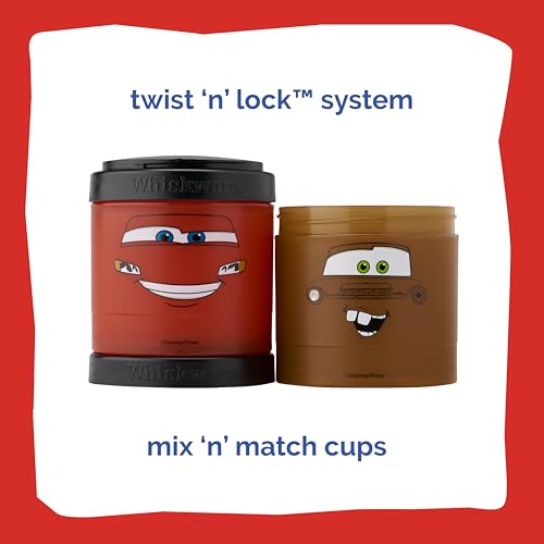 Image of Whiskware Disney Pixar Stackable Snack Containers for Kids and Toddlers, 3 Stackable Snack Cups for School and Travel, Cars Lightning McQueen and Mater