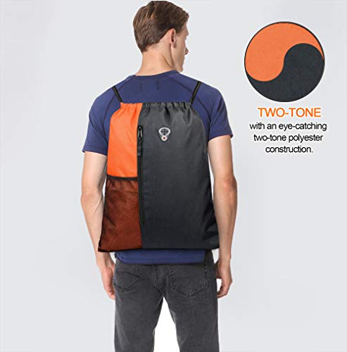 Image of BeeGreen Oranage Drawstring Backpack Bag With Water Bottle Pocket &Front Zippered Pocket Sport Gym String Backpack Sackpack For Men Women