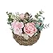 RIABXZ Cesta de flores tejida artificial, cesta de flores de peonía de simulación, ramo de peonía con cesta de lazo tejida, adorno de flores en maceta para decoración de escritorio de boda (rosa)