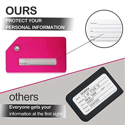 Image of 8pack Luggage Tags for Suitcases with Name ID Card,Quickly Identify Travel Tags for Luggage, Backpacks, Bags, Baggage, Cruise Suitcases - Flexible & Bright Silicone (Neo Pink