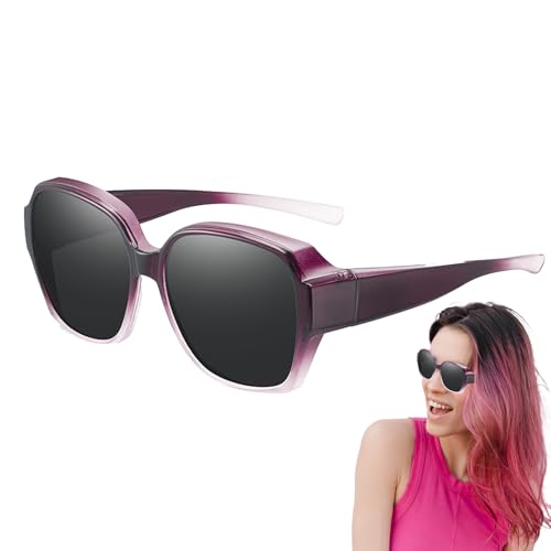 Gafas de sol polarizadas envolventes, gafas de sol que se ajustan sobre las gafas,Gafas envolventes Fitover para hombres y mujeres - Protección UV, montura cuadrada, sombra facial polarizada para cond