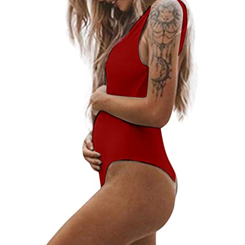 VECDY Bañadores Premama Talla Grande, Moda Suave Bikinis Mujer 2019 Push Up Maternidad Tankinis Verano Enfermería Sólido Traje De Baño Ropa Embarazada Ajustable Monokini （Vino Rojo，XL）