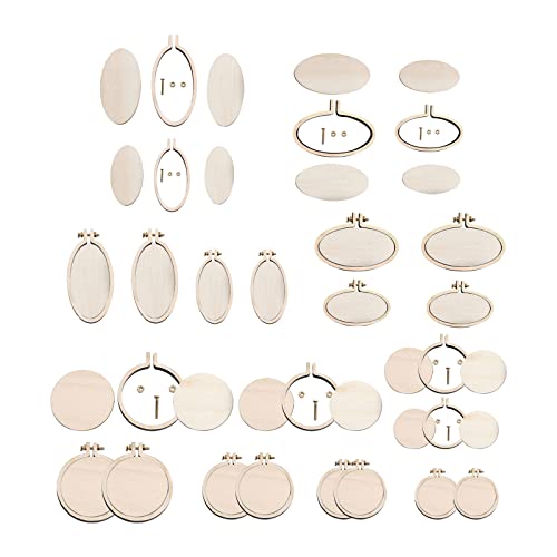 Image of Mini Wood Embroidery Hoop Display Frame - Round Hoop for DIY Embroidery Necklace Pendant and Keychain (24 Pcs Multi-Size)